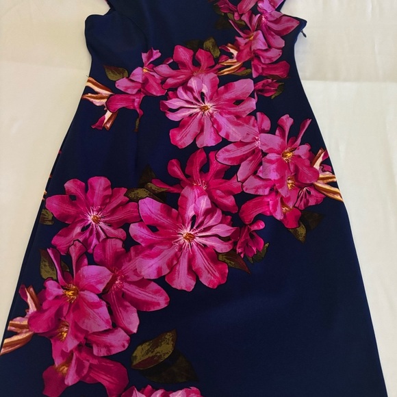 Blue Sheath Cocktail Dress with Pink Floral - Picture 4 of 6
